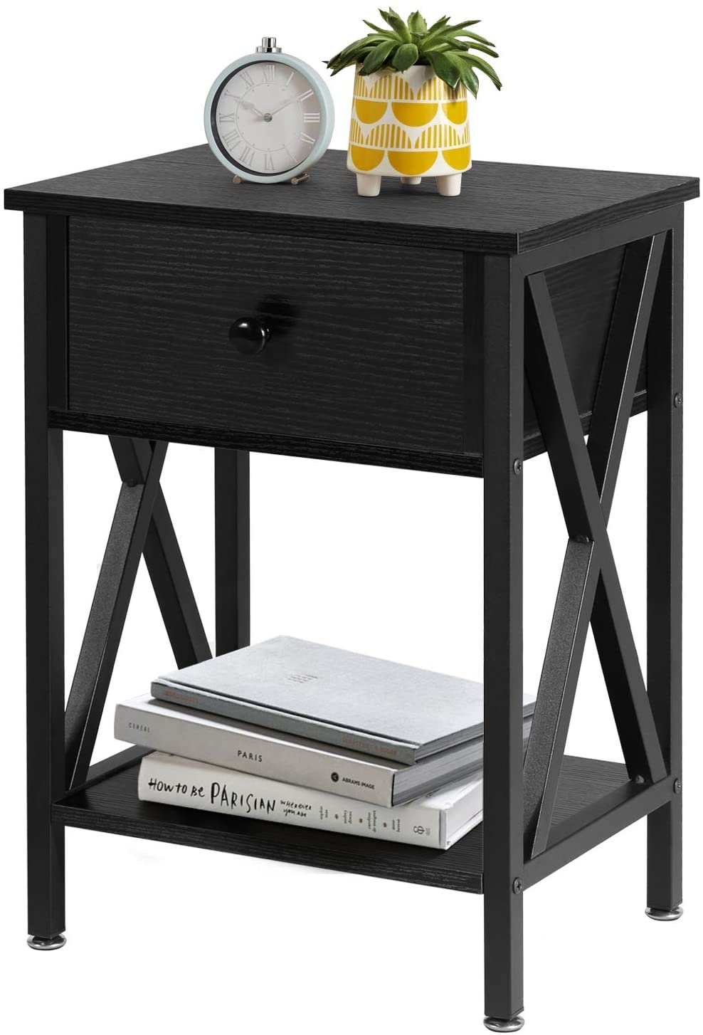 Versatile Nightstands X-Design Side End Table Night Stand Storage Shelf with Bin Drawer