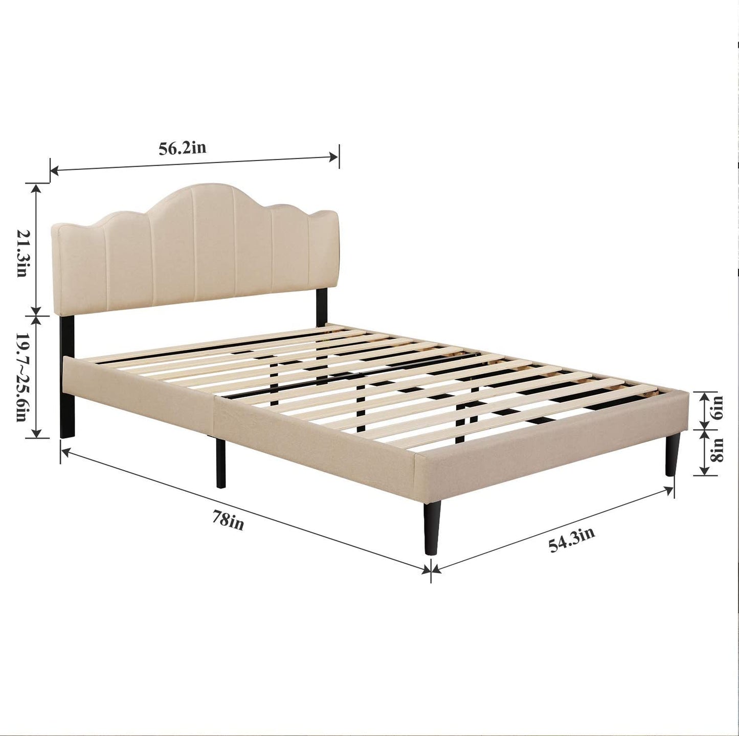 Upholstered Platform Bed Frame with Height Adjustable Headboard, Mattress Foundation