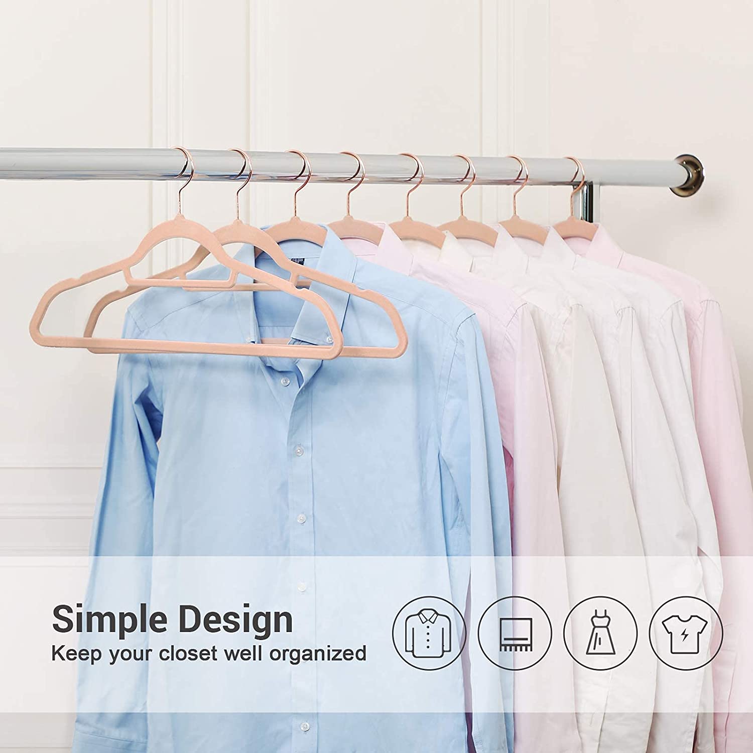 50 Velvet Coat Hangers Bundle with 30 Skirt Hangers, Space-Saving Closet Organization, Swivel Hooks - HWLEXTRA 
