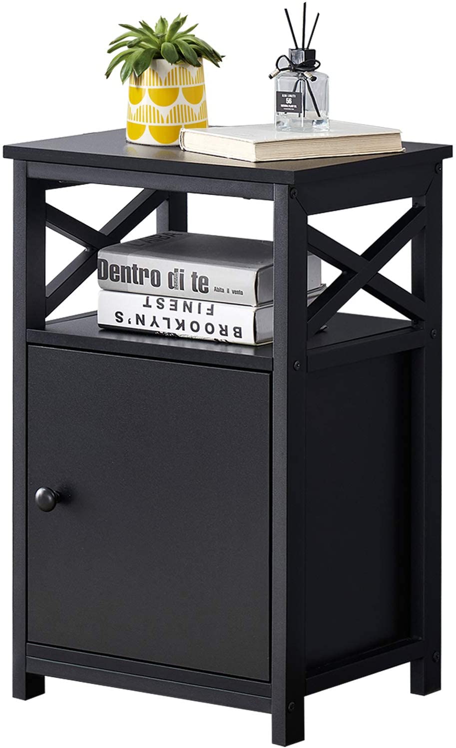 Versatile Nightstands X-Design Side End Table Night Stand Storage Shelf with Bin Drawer