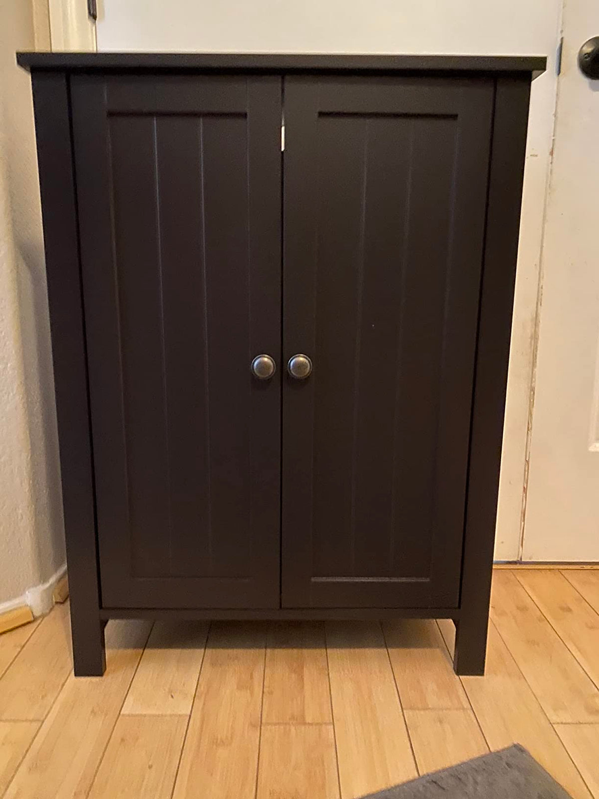 Bathroom Floor Storage Cabinet with Double Door Adjustable Shelf, 24”L x 12”W x 31.5”H White - HWLEXTRA 