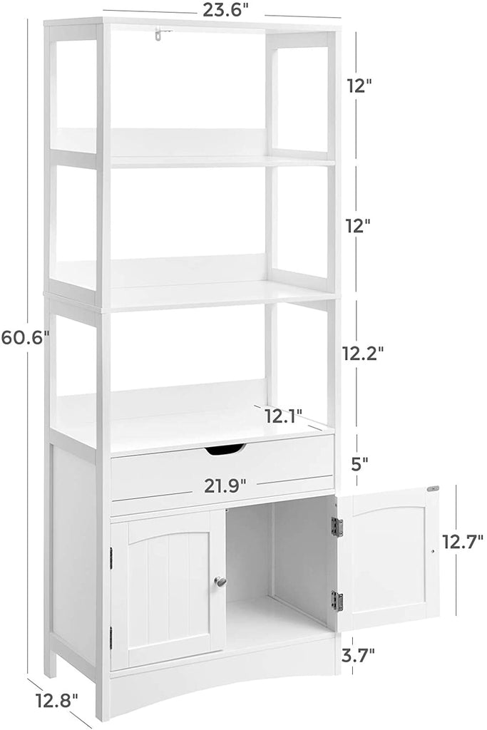 Free Standing Linen Tower, Bathroom Storage Cabinet, Bookcase with 3 Open Shelves