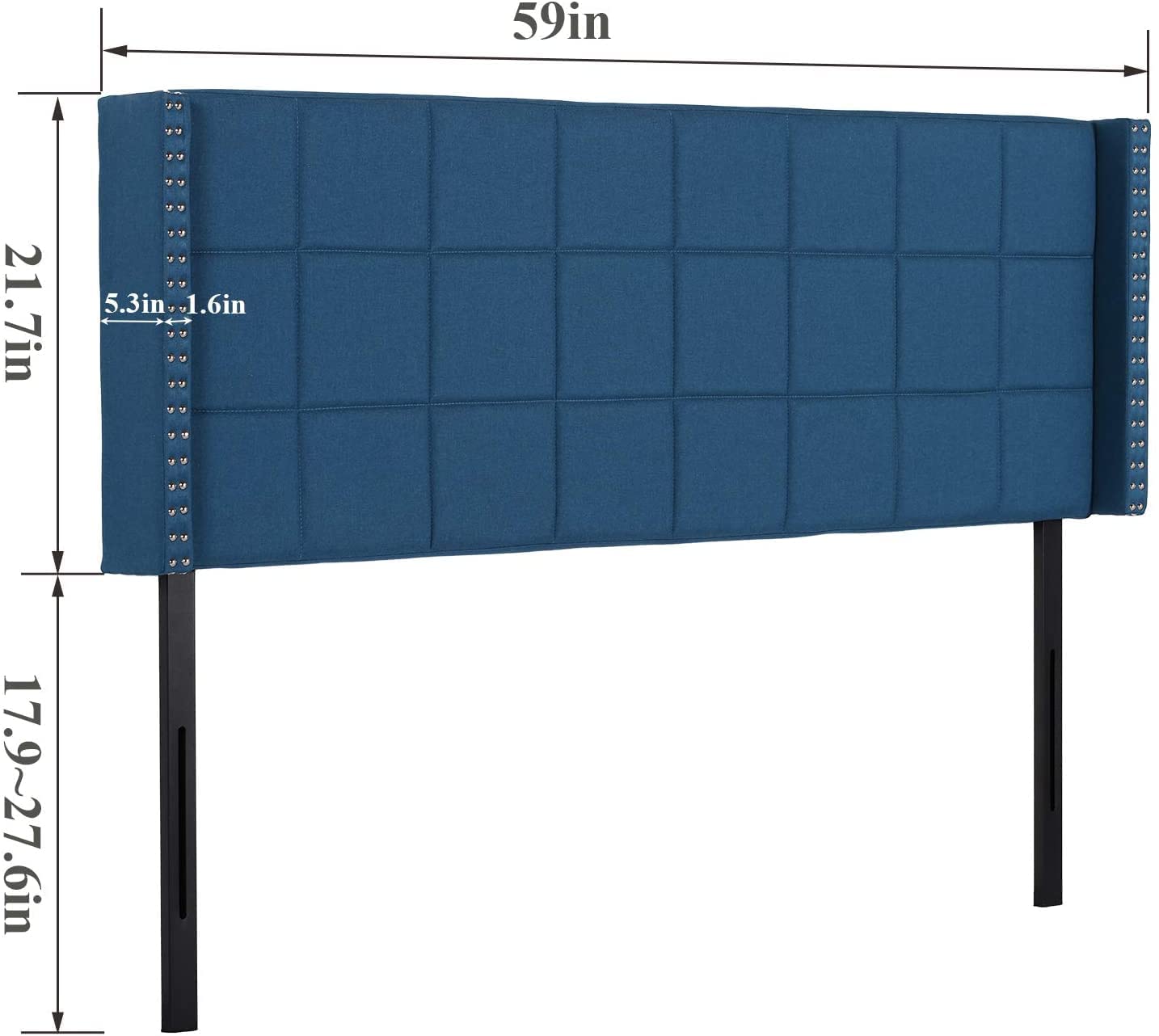 Upholstered Height Adjustable Headboard with Decorative Nailhead Trim, 49.3''