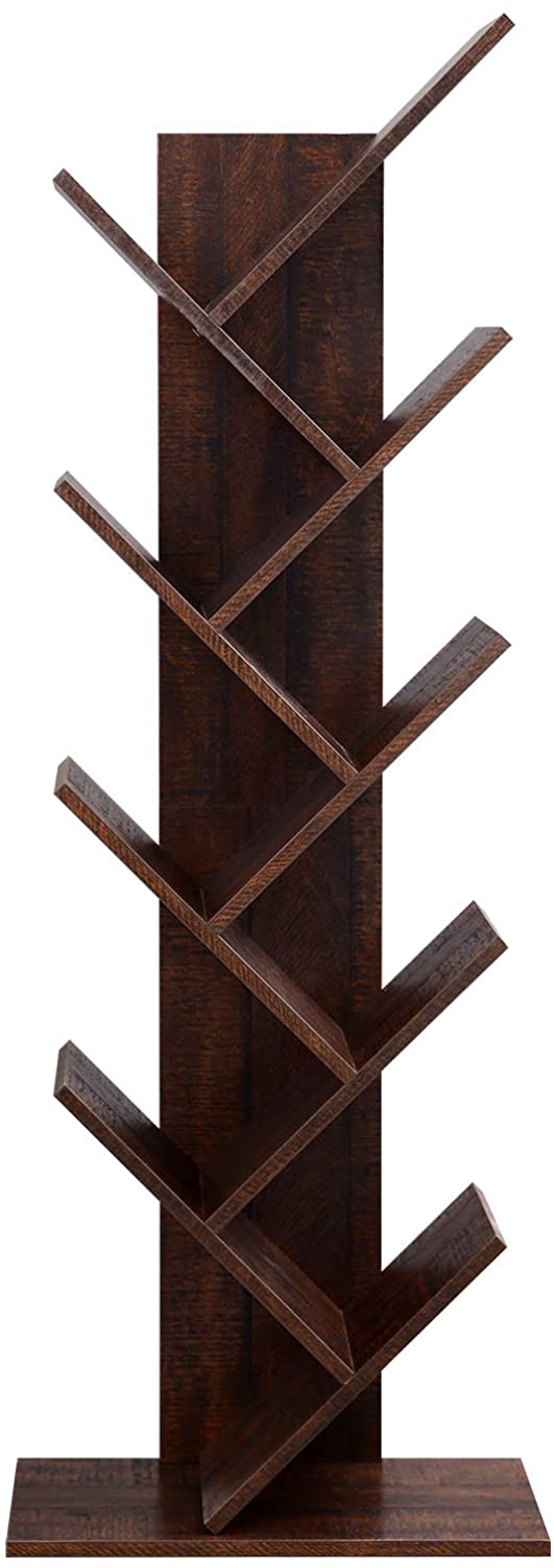 Brown Tree Bookshelf, 8-Tier Floor Standing Bookcase, Wooden Bookshelf - HWLEXTRA 