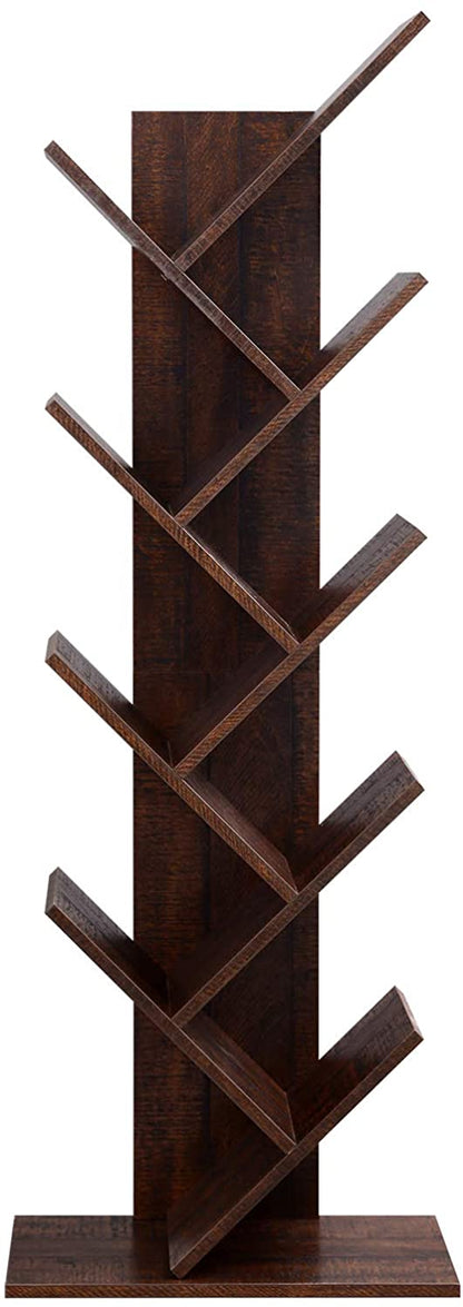 Brown Tree Bookshelf, 8-Tier Floor Standing Bookcase, Wooden Bookshelf - HWLEXTRA 