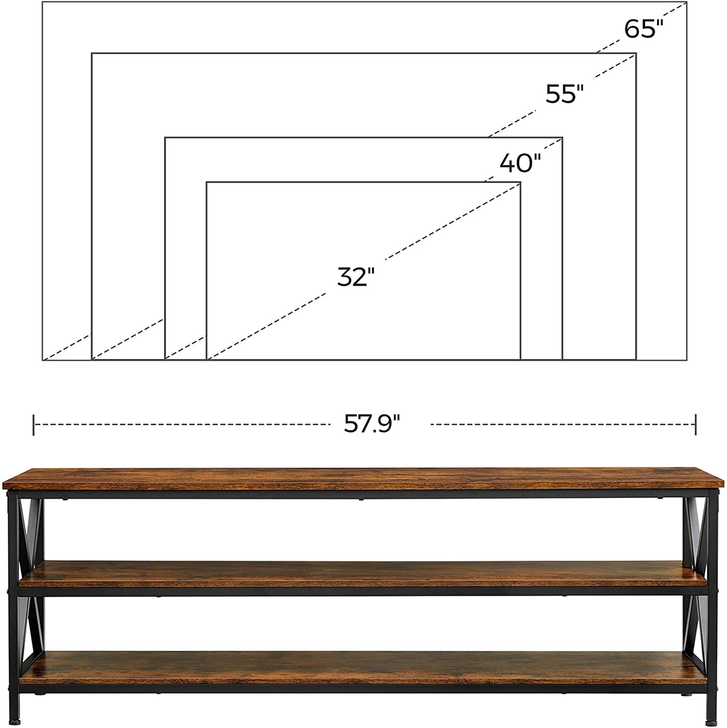 TV Stand, TV Table for up to 65-Inch TVs, Media TV Console with Shelves - HWLEXTRA 