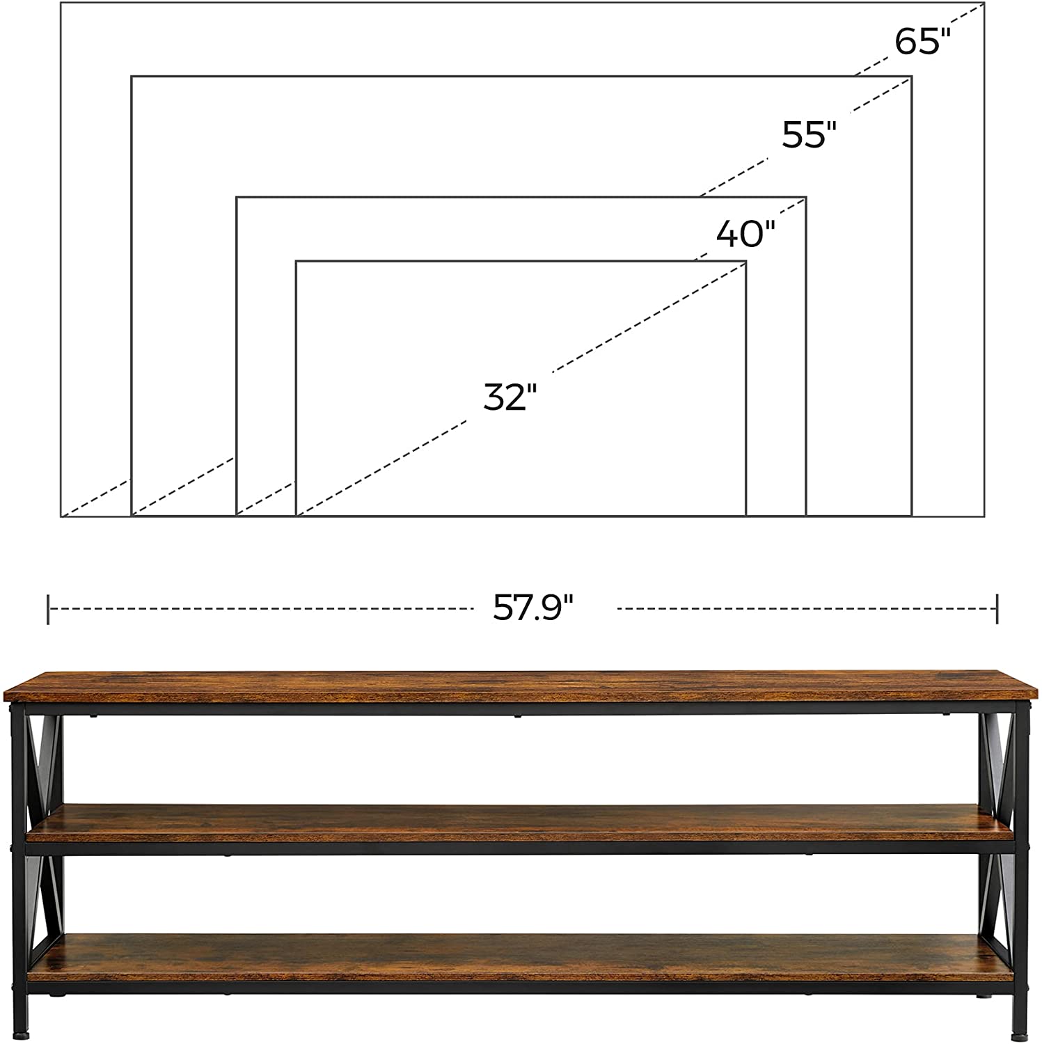 TV Stand, TV Table for up to 65-Inch TVs, Media TV Console with Shelves - HWLEXTRA 