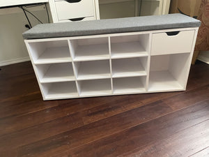 Shoe Bench, Storage Bench with Drawer and Open Compartments, Shoe Shelf, Padded Seat