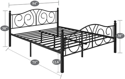 Metal Bed Frame with Headboard and Footboard, Iron Mattress Foundation No Box Spring Needed