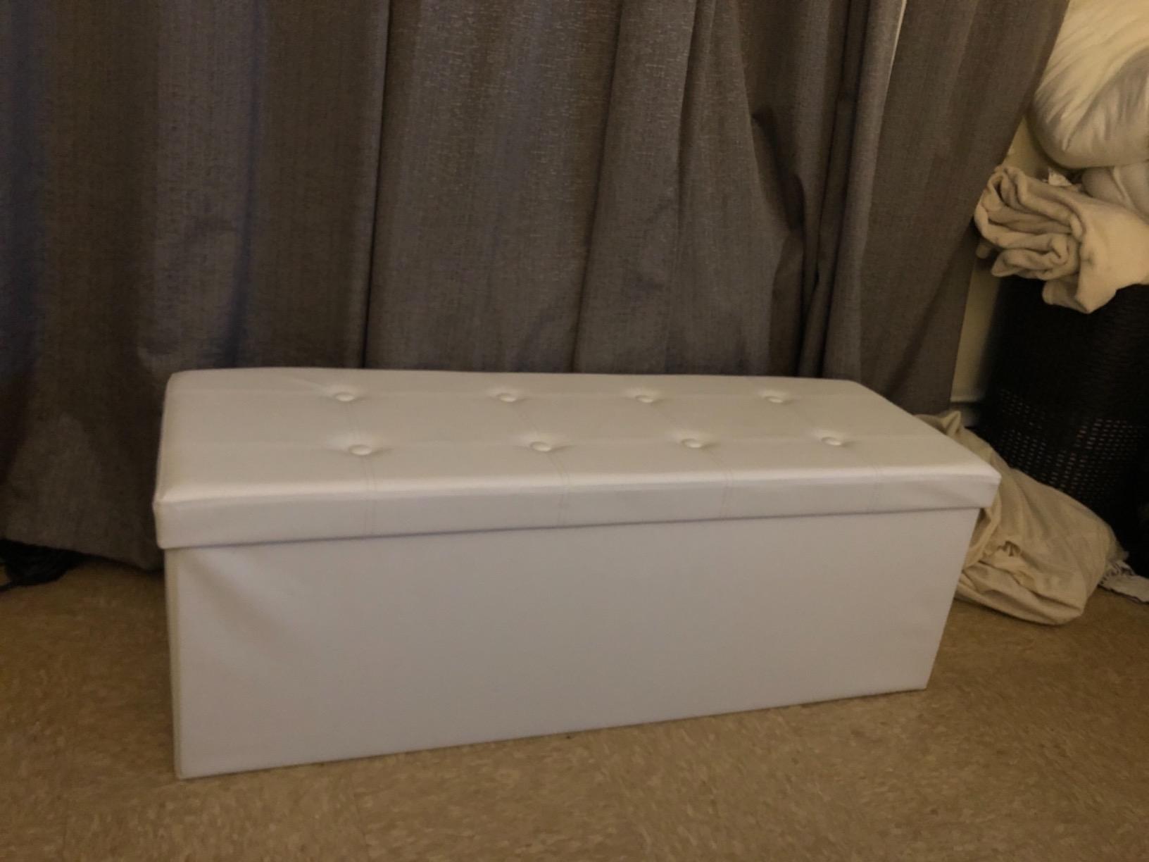 43 Inches Faux Leather Folding Storage Ottoman Bench, Storage Chest Footrest Padded Seat - HWLEXTRA 