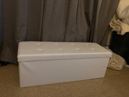 43 Inches Faux Leather Folding Storage Ottoman Bench, Storage Chest Footrest Padded Seat - HWLEXTRA 