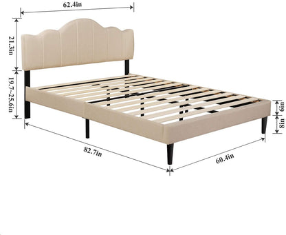 Upholstered Platform Bed Frame with Height Adjustable Headboard, Mattress Foundation