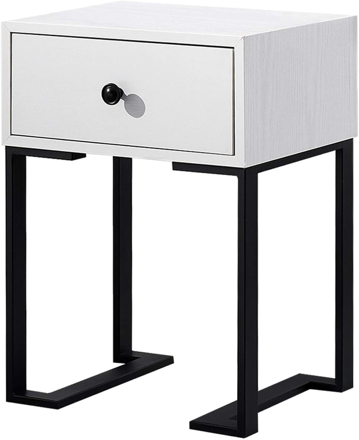 Wood End Table with Drawer, Modern Nightstand with Metal, Set of Two,White