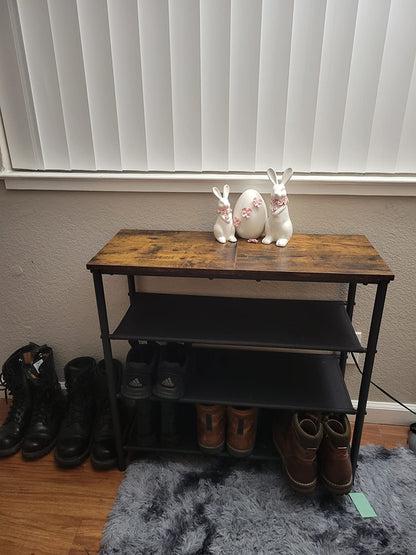 Shoe Rack 4 Tier, Narrow Shoe Organizer for Closet Entryway, with 3 Fabric Shelves and Top for Bags - HWLEXTRA 