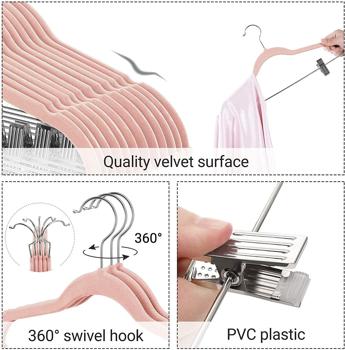 50 Velvet Coat Hangers Bundle with 30 Skirt Hangers, Space-Saving Closet Organization, Swivel Hooks - HWLEXTRA 
