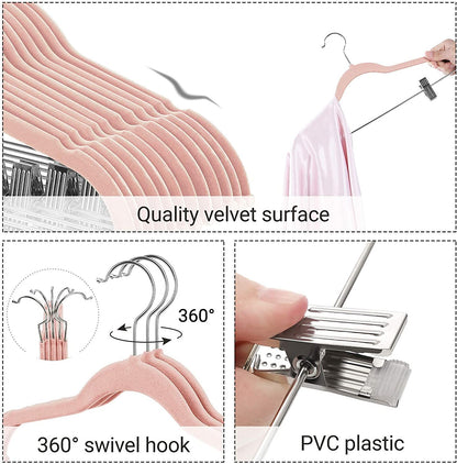 50 Velvet Coat Hangers Bundle with 30 Skirt Hangers, Space-Saving Closet Organization, Swivel Hooks - HWLEXTRA 