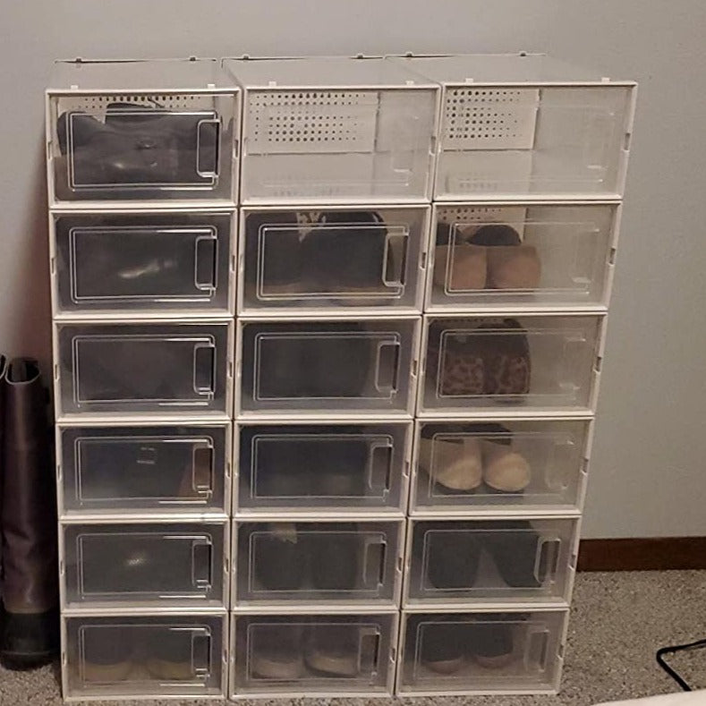 Shoe Boxes, Set of 18 Shoe Storage Organizers, Stackable and Foldable for Sneakers - HWLEXTRA 
