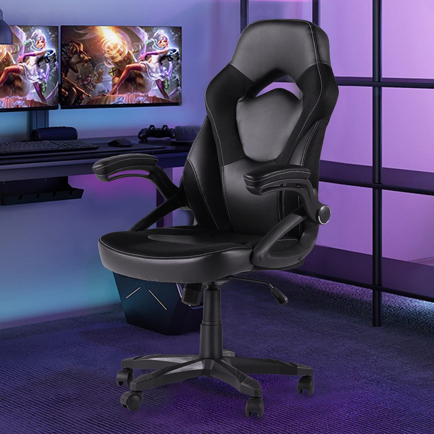 Gaming Racing Ergonomic High-Back Computer Chair, Adjustable Seat Height, Flip Up Arms