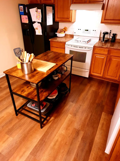 Industrial Rustic Brown 3 Shelves Kitchen Island - HWLEXTRA