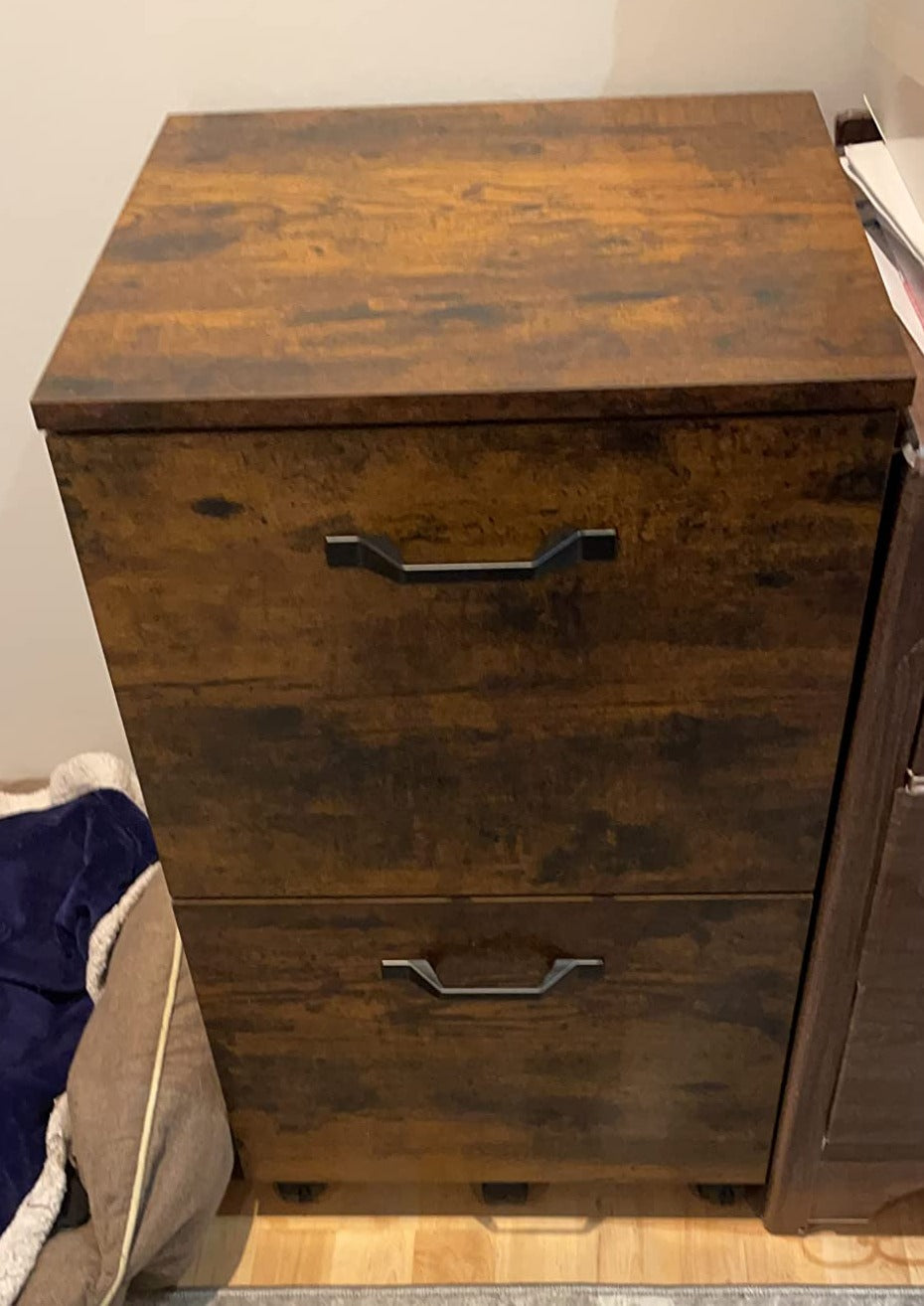 Rustic File Cabinet with 2 Drawers, Rolling Office Filing Cabinet with Wheels - HWLEXTRA 