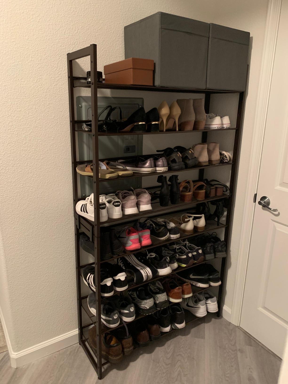8-Tier Shoe Rack, Set of 2 Stackable 4-Tier Shoe Organizers, Metal Mesh Shoe Shelf Storage - HWLEXTRA 