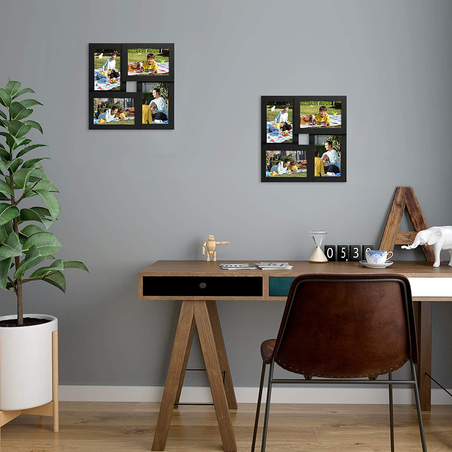 Collage Picture Frames, for four 4 x 6 Inches Photos, Photo Frame with Glass Front, Wood Grain, Wall-Mounted - HWLEXTRA 