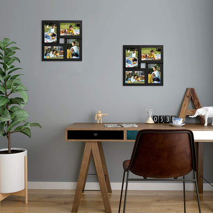 Collage Picture Frames, for four 4 x 6 Inches Photos, Photo Frame with Glass Front, Wood Grain, Wall-Mounted - HWLEXTRA 