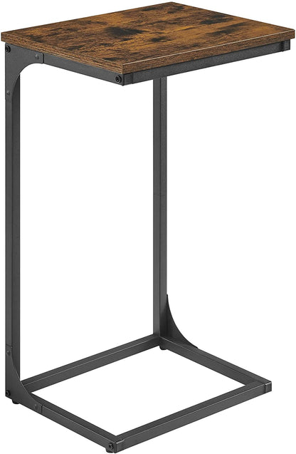 Products C-Shaped Side Table, End Table for Sofa, Couch Table with Metal Frame, Rustic Brown and Black