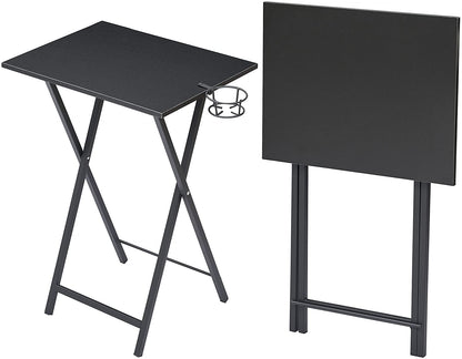 Foldable TV Tray Portable Wooden Snack Table for Livingroom, Tiny Desk, Set of 2