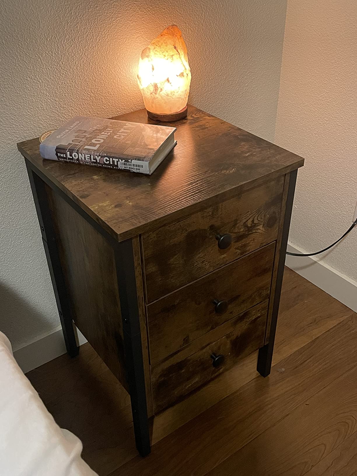 Set of 2 Nightstand, End Table with 3 Drawers and Storage Shelf, End Table