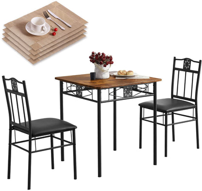 Kitchen Dining Room Table and Cushion Chairs, Dinette Sets, Space Saving, Retro Brown