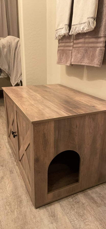 Hidden Cat Litter Box Enclosure, Wooden Cabinet Furniture, Cat Washroom with Doors