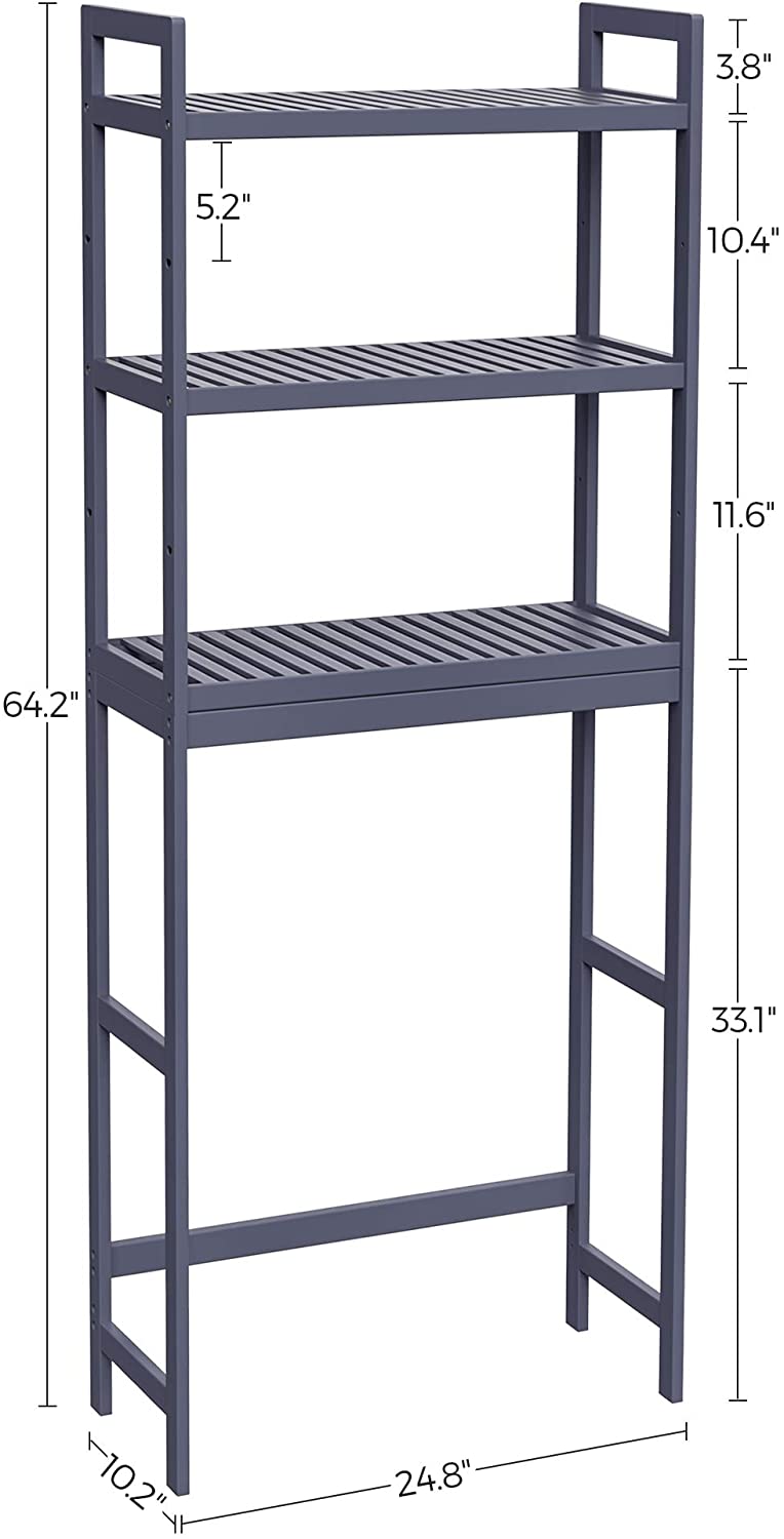 Over-the-Toilet Storage, 3-Tier Bamboo Bathroom Organizer with Adjustable Shelves, Multifunctional Toilet Rack - HWLEXTRA 