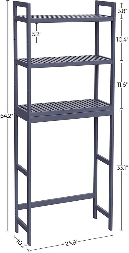 Over-the-Toilet Storage, 3-Tier Bamboo Bathroom Organizer with Adjustable Shelves, Multifunctional Toilet Rack - HWLEXTRA 