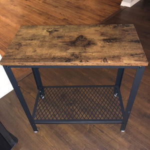 Industrial Rustic Brown Side Table with Mesh Shelf - HWLEXTRA