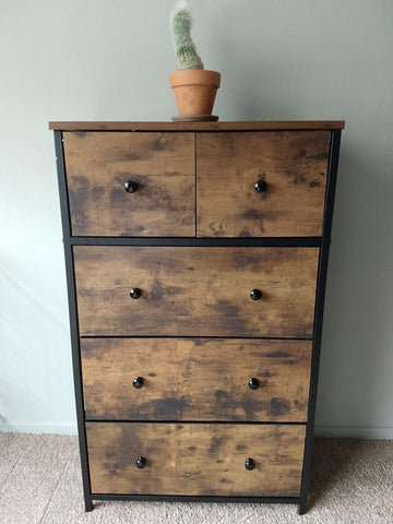 Drawer Dresser | Storage Dresser Tower with 5 Fabric Drawers | Rustic