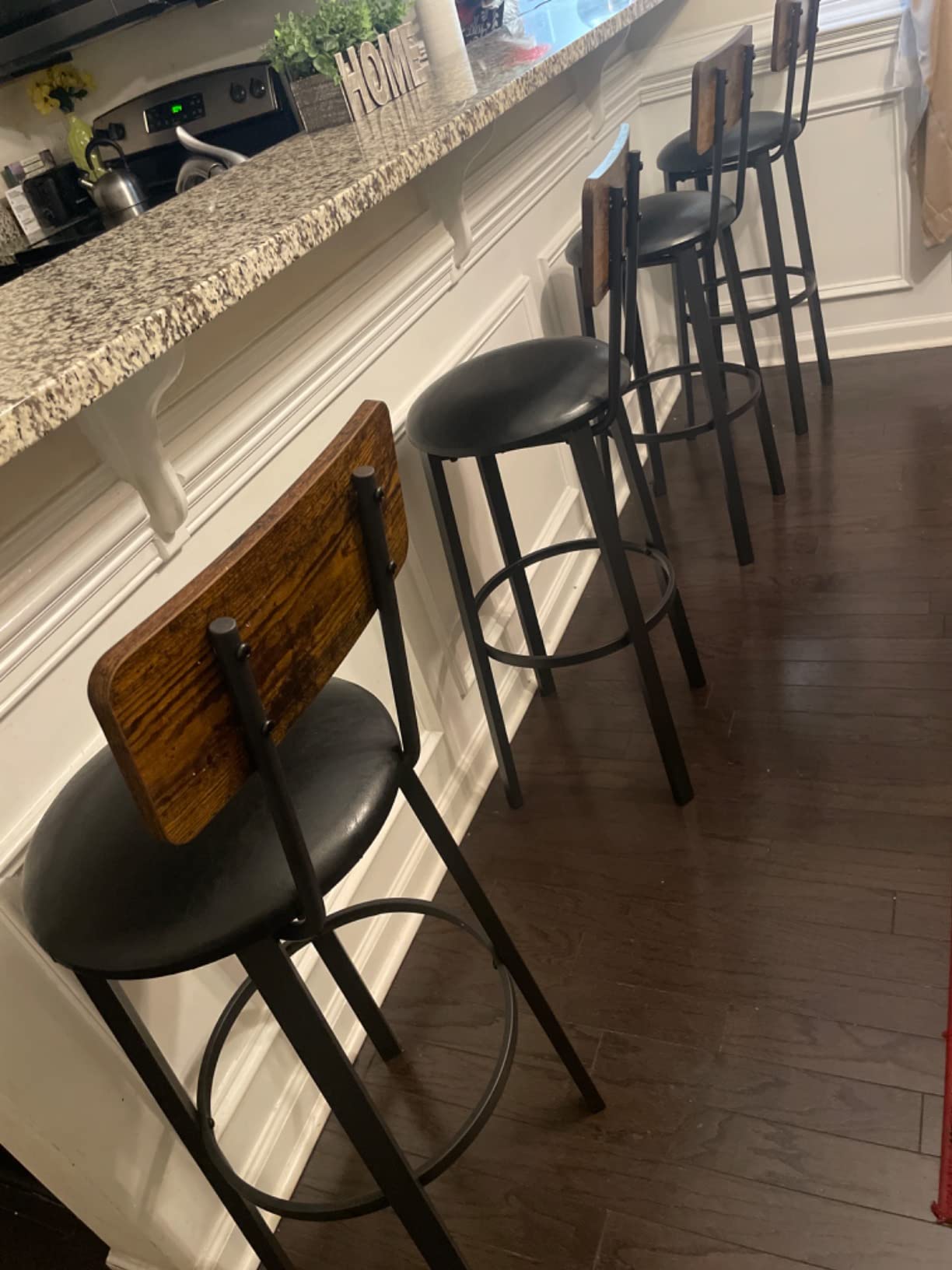 Bar Stools, Set of 2 PU Upholstered Breakfast Stools, 15.4 x 15.4 x 39.4 Inches