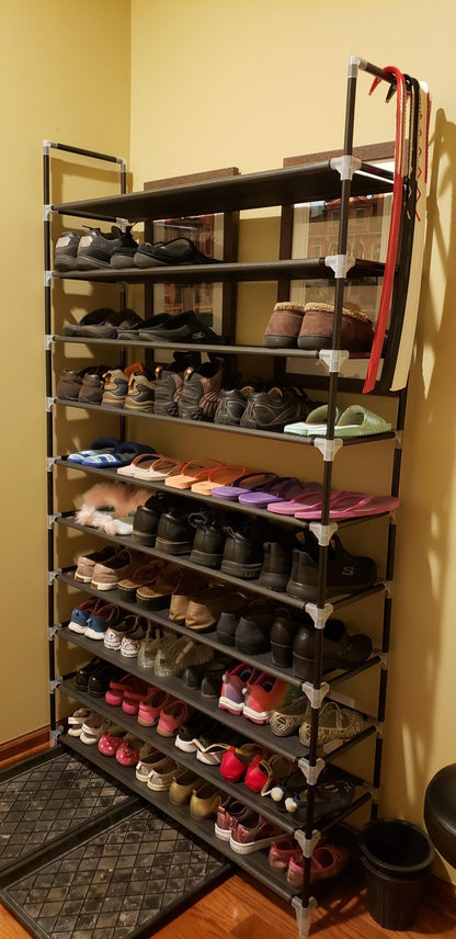 10 Tiers Shoe Rack 50 Pairs Non-Woven Fabric Shoe Tower Organizer Cabinet Black 39.4" x 11.1" x 68.9" - HWLEXTRA 