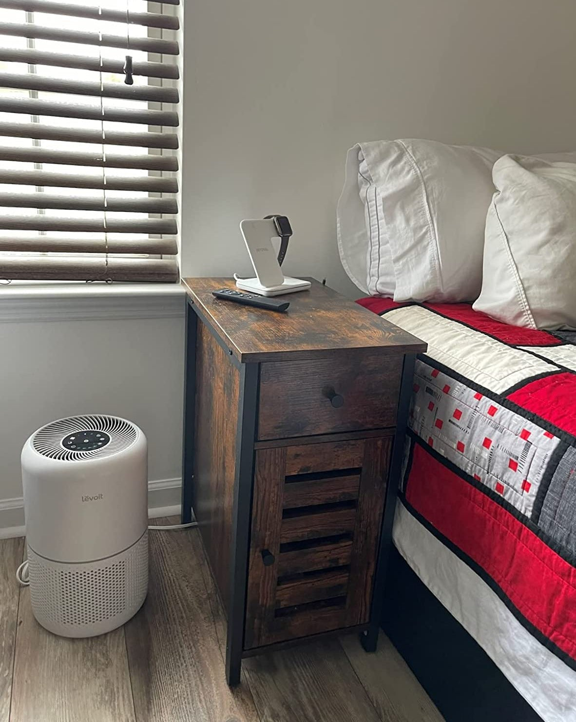 Narrow Side Table, End Table with Drawer, Shutter Door