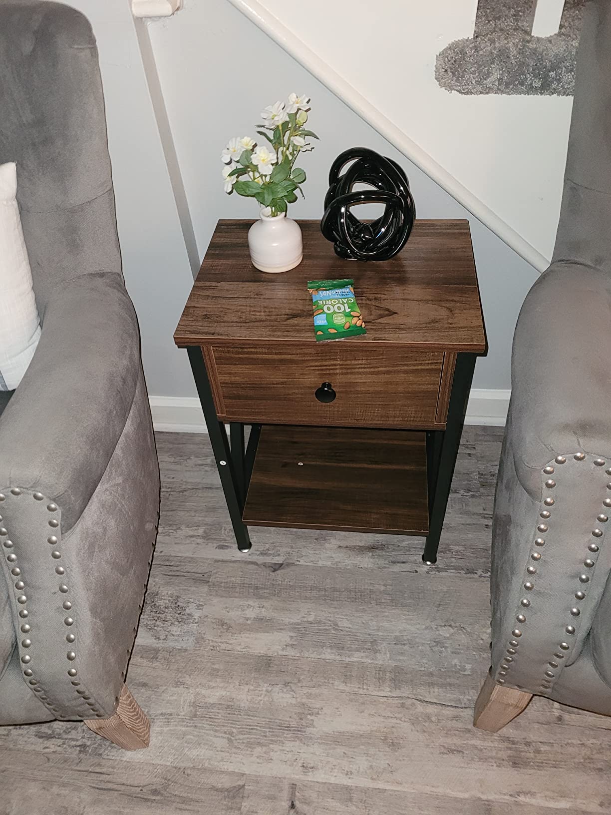 Versatile Nightstands X-Design Side End Table Night Stand Storage Shelf with Bin Drawer