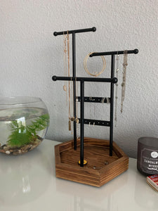 Jewelry Display Stand Holder, Metal and Wood Jewelry Tree, for Necklaces, Bracelets, Earrings, Studs, Rings