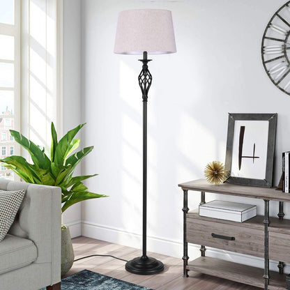 Floor Lamp with Linen Lampshade & Black lampbody Foot Pedal Switch Long-Distance Control