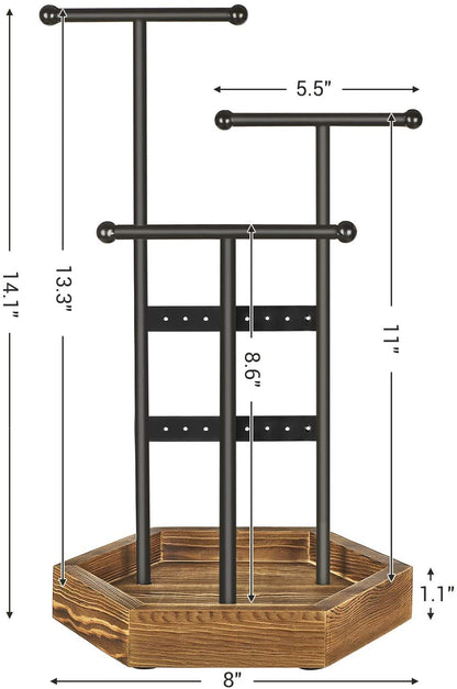 Jewelry Display Stand Holder, Metal and Wood Jewelry Tree, for Necklaces, Bracelets, Earrings, Studs, Rings