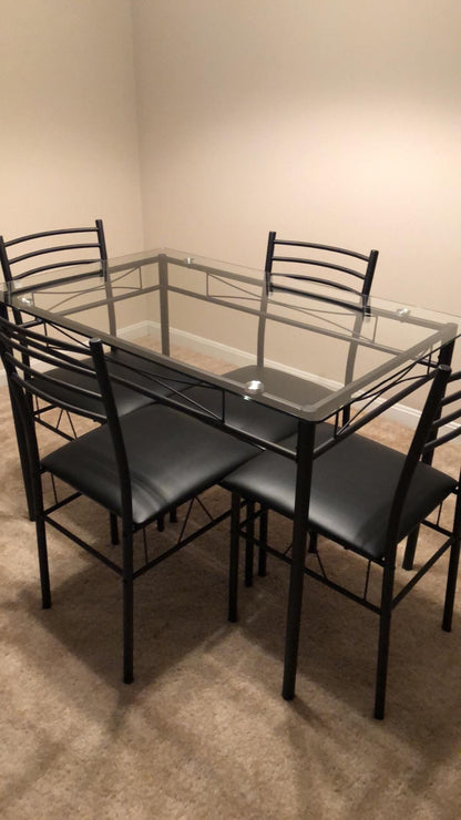Glass top Dining Table with 4 Chairs [4 Placemats Included-] Silver X-Large