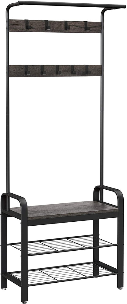 Coat Rack, Hall Tree with Shoe Bench for Entryway, Industrial Accent Furniture with Steel Frame, 3-in-1 Design, Easy Assembly - HWLEXTRA 