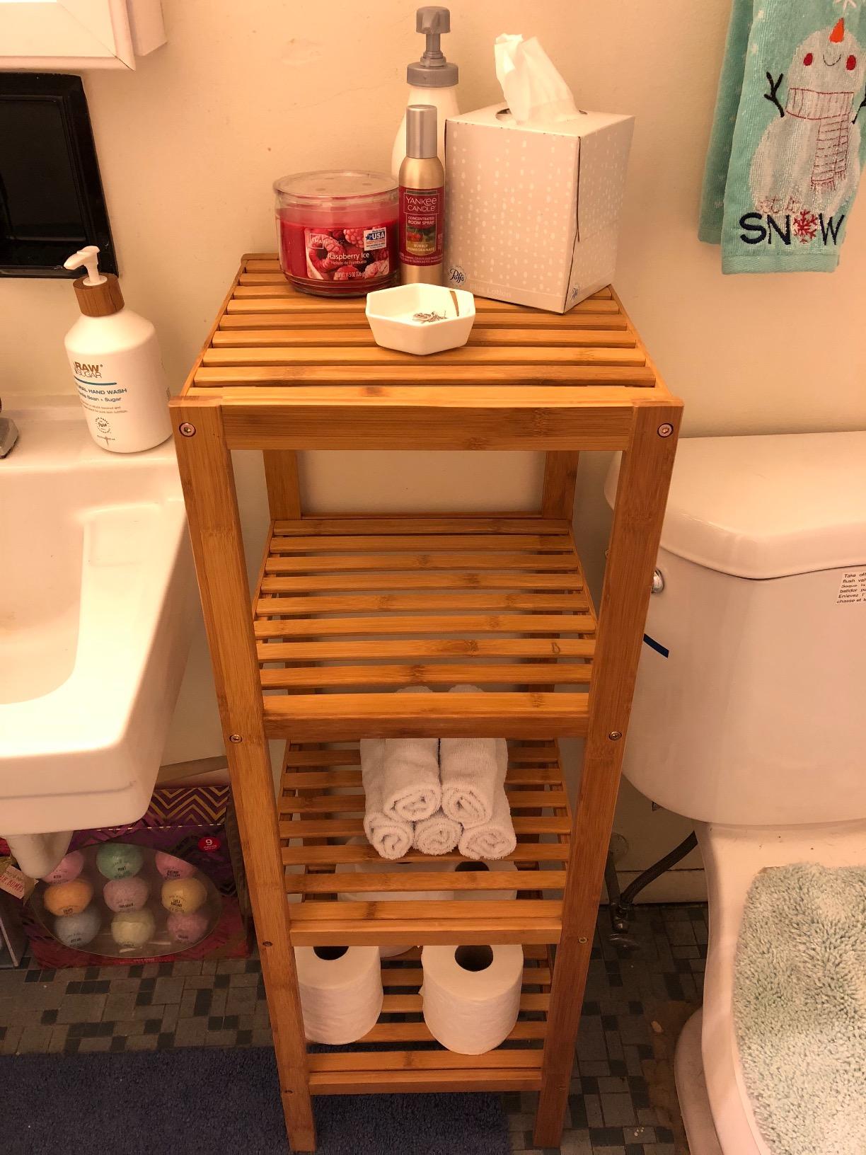 100% Bamboo Bathroom Shelf, 4-Tier Multifunctional Storage Rack, Shelving Unit 38.6" x 13" x 13"