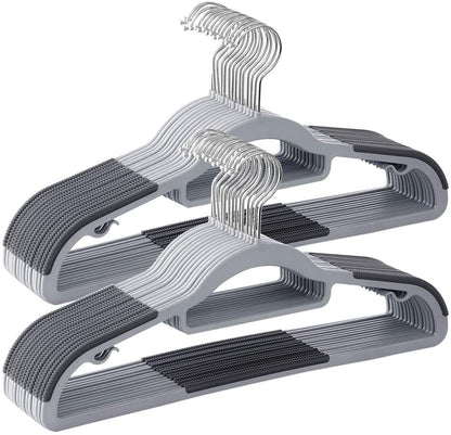 Pack of 50 Coat Hangers, Heavy Duty Plastic Hangers with Non-Slip Design, Space-Saving Clothes Hangers - HWLEXTRA 
