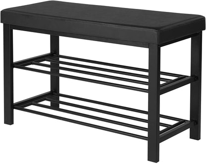 Brown Padded Storage Shoe Bench with Shelves - HWLEXTRA