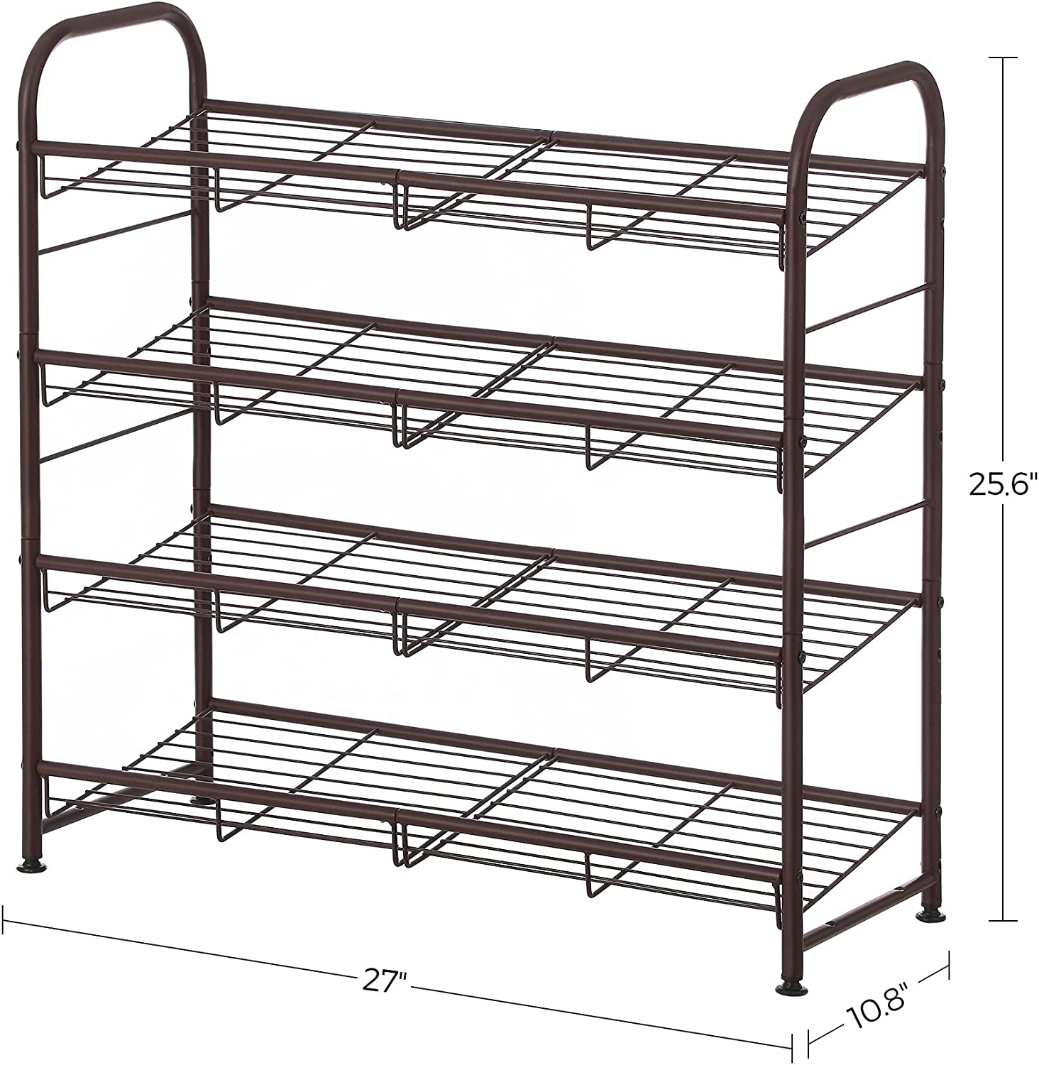 Stackable Shoe Rack, 4-Tier Shoe Rack Storage Organizer, Hold up to 16 Pairs, Steel, 27 x 10.8 x 25.6 Inches - HWLEXTRA 