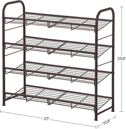 Stackable Shoe Rack, 4-Tier Shoe Rack Storage Organizer, Hold up to 16 Pairs, Steel, 27 x 10.8 x 25.6 Inches - HWLEXTRA 